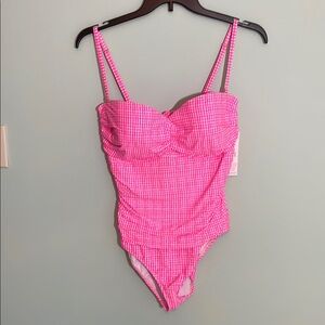 Lilly Pulitzer Layne One Piece Swim Suit Pink Isle Along the Same Line Gingham